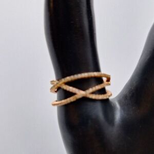 A JCM Brass Crossover Women's Ring Clear CZ Stones Elegant Evening Size 10 As-Is